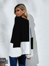 Load image into Gallery viewer, Color Block Balloon Sleeve Boat Neck Sweater