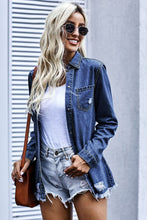 Load image into Gallery viewer, Distressed Snap Down Denim Jacket