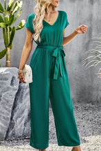 Load image into Gallery viewer, Tie Belt V-Neck Short Sleeve Jumpsuit