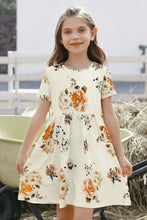 Load image into Gallery viewer, Girls Floral Short Sleeve Round Neck Dress