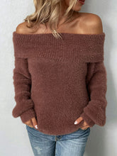 Load image into Gallery viewer, Off-Shoulder Fold-Over Fuzzy Sweater