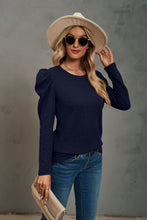 Load image into Gallery viewer, Waffle-Knit Puff Sleeve Round Neck Top
