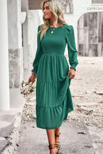 Load image into Gallery viewer, Smocked Round Neck Flounce Sleeve Midi Dress