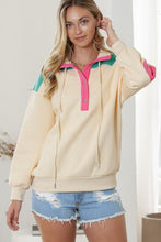 Load image into Gallery viewer, Color Block Half Snap Drawstring Sweatshirt