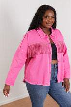 Load image into Gallery viewer, GeeGee Southwest Full Size Rhinestone Fringe Detail Shirt Jacket