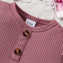 Load image into Gallery viewer, Decorative Button Ribbed Bodysuit and Printed Flare Pants Set