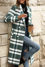 Load image into Gallery viewer, Plaid Double-Breasted Lapel Collar Belted Coat