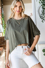 Load image into Gallery viewer, Distressed Asymmetric Hem Cropped Tee Shirt