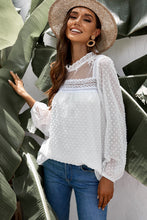 Load image into Gallery viewer, Swiss Dot Frill Neck Embroidered Keyhole Blouse