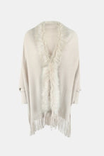 Load image into Gallery viewer, Faux Fur Trim Fringe Hem Poncho