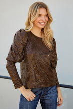 Load image into Gallery viewer, Sequin Puff Sleeve Round Neck Top