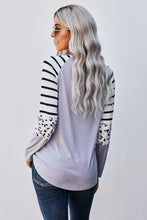 Load image into Gallery viewer, Leopard Panel Striped Raglan Sleeve Top