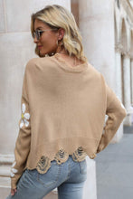 Load image into Gallery viewer, Flower Distressed Ribbed Trim Sweater