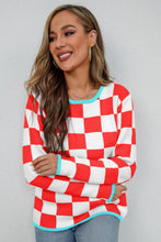 Load image into Gallery viewer, Checkered Round Neck Sweater