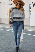 Load image into Gallery viewer, Geometric Dropped Shoulder Round Neck Sweater