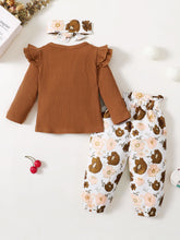 Load image into Gallery viewer, Girls Ribbed Top and Floral Bow Detail Pants Set