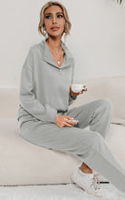 Load image into Gallery viewer, Snap Collar Top and Lounge Pants Set