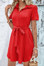 Load image into Gallery viewer, Textured Tie Belt Short Sleeve Dress