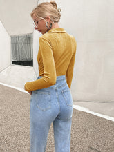 Load image into Gallery viewer, Collared Deep V Velour Bodysuit