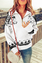 Load image into Gallery viewer, Geometric Ribbed Trim Quarter Zip Sweater
