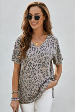 Load image into Gallery viewer, Leopard V-Neck T-Shirt with Side Slit