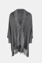 Load image into Gallery viewer, Faux Fur Trim Fringe Hem Poncho
