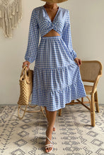 Load image into Gallery viewer, Plaid Cutout Twist Front Midi Dress
