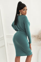 Load image into Gallery viewer, Ruched Boat Neck Long Sleeve Bodycon Dress
