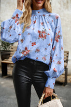 Load image into Gallery viewer, Floral Print Mock Neck Lantern Sleeve Blouse