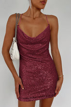Load image into Gallery viewer, Cowl Neck Contrast Sequin Sleeveless Mini Dress