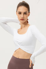 Load image into Gallery viewer, Twist Front Square Neck Long Sleeve Cropped Sports Top