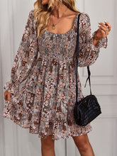 Load image into Gallery viewer, Floral Smocked Ruffle Hem Flounce Sleeve Dress
