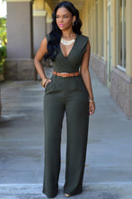 Load image into Gallery viewer, Belted Sleeveless Plunge Wide Leg Jumpsuit