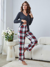 Load image into Gallery viewer, Buttoned Long Sleeve Top and Plaid Pants Lounge Set