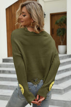 Load image into Gallery viewer, Smiley Face Distressed Round Neck Sweater