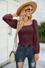 Load image into Gallery viewer, Frill Hem Smocked Balloon Sleeve Blouse
