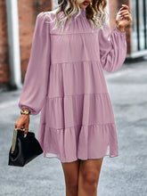 Load image into Gallery viewer, Frill Neck Puff Sleeve Tiered Dress