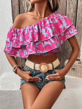 Load image into Gallery viewer, Layered One Shoulder Cropped Blouse