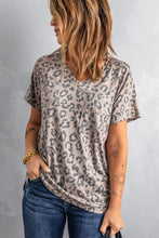 Load image into Gallery viewer, Leopard V-Neck T-Shirt with Side Slit