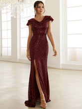Load image into Gallery viewer, Sequin Capped Sleeve Split Dress