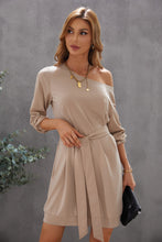Load image into Gallery viewer, Boat Neck Belted Long Sleeve Dress