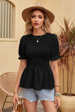 Load image into Gallery viewer, Swiss Dot Smocked Peplum Blouse