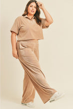 Load image into Gallery viewer, Kimberly C Full Size Cropped Polo Shirt and Wide Leg Pants Set in Taupe