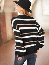 Load image into Gallery viewer, Striped Round Neck Lantern Sleeve Sweater