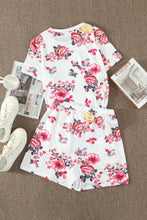 Load image into Gallery viewer, Floral T-Shirt and Drawstring Waist Shorts Lounge Set