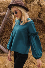 Load image into Gallery viewer, Ruffled Balloon Sleeve Notched Neck Blouse