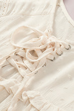 Load image into Gallery viewer, Swiss Dot Lace-Up Lace Trim Blouse