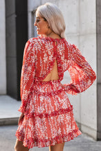 Load image into Gallery viewer, Floral Frill Trim Plunge Flounce Sleeve Dress