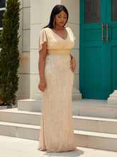 Load image into Gallery viewer, Plus Size Sequin Cloak Sleeve V-Neck Dress