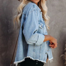 Load image into Gallery viewer, Dropped Shoulder Collared Neck Button-Down Denim Jacket